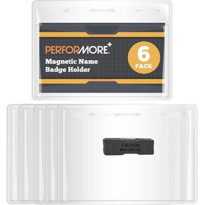 Performore 6 Pack of Magnetic Name Badge Holder Kit ، 4.5 × 3.5 بوصة العلامة الأفقية للاتفاقيات ، العارضين ، الأحداث - واقي حامل بطاقة اللقاح لتسجيل تحصين CDC