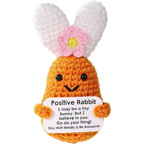 Toymis Crochet Crochet Bunny ، دعم الدمية العاطفية أرنب الحيوانات المحبوكة لأرنب إيجابي للهدية الملهمة ديكور مكتب عيد الفصح هدية عيد الفصح
