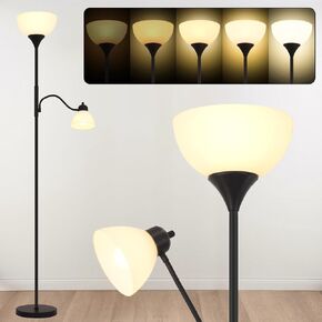 Floor Lamps for Living Room, Stepless Dimmable Standing Lamp, Bright 9w+5w LED Bulbs Included, Adjustable Gooseneck Reading Light, Tall Lamp for Living Room Corner Bedroom Office and Diningroom
