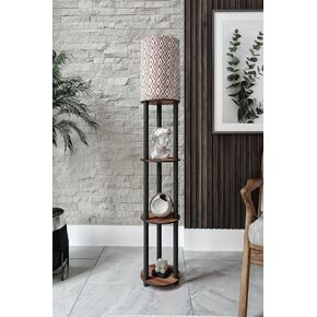Floor Lamp with Shelves for Living Room, Shelf Floor Lamp, Corner Display Standing Column Lamp Etagere Organizer Tower Nightstand with White Linen Shade for Bedroom, Office