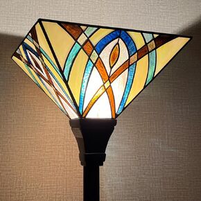 Tiffany Torchiere Floor Lamp,Handcrafted Stained Glass Lamp Shade,Antique Mission Style Standing Corner Light for Living Room Bedroom Office
