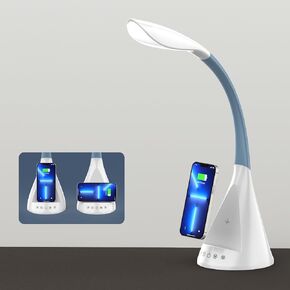 مصباح مكتب LED مع شاحن لاسلكي ، وإضاءة قابلة للتصوير الحديثة للمكاتب المنزلية والسكن الكلية مع 3 أوضاع ملونة ، 5 سطوع ، التحكم في اللمس ، goseneck القابل للتعديل ، RGB وضوء ليلي ، أبيض