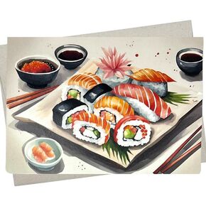 Whitman and Daughter Sushi Greeting Card, Sushi Birthday Card (1 Premium Card, 5X7 Inch) blank for all occasions like thinking of you, retirement, thank you - 1168