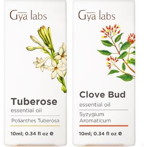 زيت Tuberose الأساسي للموزع وزيت القرنفل لأوجاع الأسنان - مجموعة من الزيوت العطرية الطبيعية 100 ٪ - 2x0.34 Fl Oz - Gya Labs