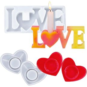3 PCS شمعة حامل الراتنج ، حامل شمعة Tealight سيليكون القالب شكل قلب شمعة القوالب الحب راتنج العفن لالتقاط شمعة DIY ديكور المنزل ديكور الذكرى السنوية