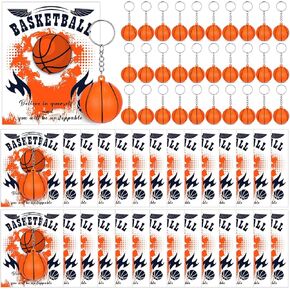 Yinkin 100 Pcs Basketball Keychains Gift Bulk Basketball Party Favors for Girls Boys Team Classroom with Motivational Card