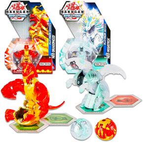 Bakugan Evolutions Platinum Neo Dragonoid و Neo Pegatrix حزمة مع 2 ألعاب Bakugan لمستلزمات حفلة عيد ميلاد Bakugan بالإضافة إلى الوشم المؤقت | ألعاب Bakugan للأولاد 6-8