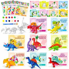 Garma 24 Pack Valentines Gifts Cards for Kids with Dinosaur Painting Kit Toys ، لعبة تلوين الديناصورات لهدايا Valentines School Classroom Archange Guids Form