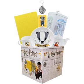 Harry Potter Hufflepuff House Box | يحتوي على 7 هدايا رسمية هاري بوتر بما في ذلك المجلات Hufflepuff ، المغناطيس ، والمزيد | يقيس صندوق الهدايا المربع 7.75 بوصة