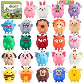 Party Favors for Kids - 24pcs 3D Animal Pop Fidget Toys Bulk for Goodie Bag Stuffers, Treasure Box Toys for Classroom, Pinata Stuffers Carnival Prizes, Bath Suction Toys for Toddlers