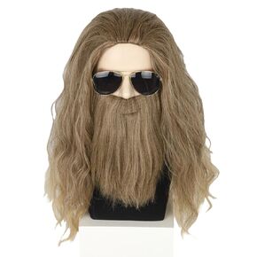 Men's Wig and Beard Dark Brown Wizard Wigs Halloween Costume Cosplay Party Wig