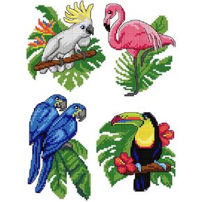 Crafting Spark Counted Cross-Stitch Kit on Plastic Canvas with Birds. 4 Fascinating Ornaments Different Dimensions 118CS. Wonderful for Embroidery & Needlework Amateurs