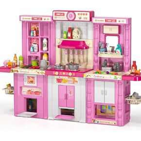 TEMI Kitchen Playset |Play Kitchen with 60Pcs Toy Accessories Set, Real Sounds and Light | Pretend Play Set for 3+ Year Old Kids, Girls & Boys
