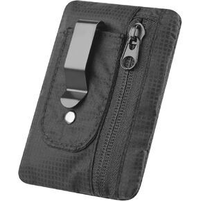 RFID حظر مقطع مخبأ جيب ، محفظة حزام السفر الخفي المدمج للبطاقات والنقد - تصميم مضاد للبيشات نحيف للحمل اليومي ، الأسود
