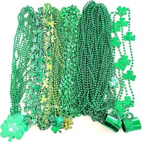 66 Pcs With 7 Styles St Patrick's Day Shamrock Beads Necklaces Irish Green St. Patrick's Beer Mug Beads Necklaces Party Parade Decorations