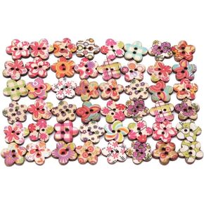 50 Pcs Multicolor Wooden Buttons Handmade Multi Shapes Cute Buttons for Crafting Sewing Decoration Flower Convenient Sewing Buttons Arts, Crafts and Sewing