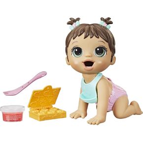 Baby Alive Lil Snacks Doll, Eats and Poops, Snack-Themed 8-Inch Baby Doll, Snack Box Mold, Toy for Kids Ages 3 and Up, Brown Hair