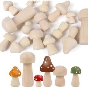 VYNYJOAN 19pcs Unfinished Wooden Mushrooms Kits Set Natural Unpainted Wood Mushroom for DIY Crafts