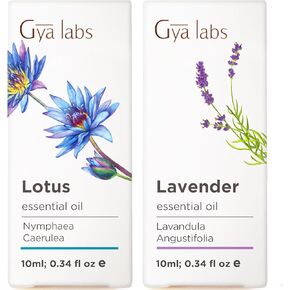Lotus Essential Oil for Skin & Lavender Essential Oil for Diffuser Set - 100% Natural Aromatherapy Grade Essential Oils Set - 2x0.34 fl oz - Gya Labs