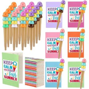 48 PCS نهاية العام هدية الطالب من المعلم تشمل 24 دفترًا ملونًا 24 PCS Ice Cream Pen التخرج نهاية الهدية من مصطلح عيد ميلاد الصيف.