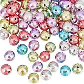 SUNNYCLUE 150Pcs Silver Disco Beads Mirror Ball Bead Bulk Silver Acrylic Round Balls Reflective Faceted Mirrorball Loose Spacer Mini Beads for Jewelry Making Bracelet Necklace DIY Crafts Accessories