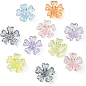 LiQunSweet 30 Pcs 5 Colors Flower Glass Bead Cones Half Round Bead Caps for Wind Chimes Making DIY Jewelry Bracelet Earring Craft Accessory Decoration