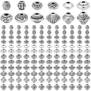 PH Pandahall 460pcs 12 أنماط الفضة العتيقة حبات الفواصل المعدنية بالخرز الفضي الفضي الفضي ، حبات حرفة كبيرة من الفتح