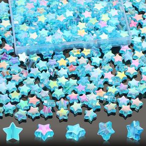EVERMARKET 100 Pcs Acrylic Star Bracelets, 11mm Star Spacer Beads with Box, Crystal Loose Beads for DIY Crafts Necklaces Accessories (Light Blue)