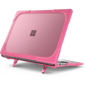 حالة ثقيلة للخدمة الشاقة لـ 13.8 بوصة Microsoft Surface Laptop 2024 (الإصدار السابع) قذيفة صلبة صلبة غير مريحة غير مريحة لغطاء واقي مضاد للبنجر مع حافة مغطاة TPU (وردي)