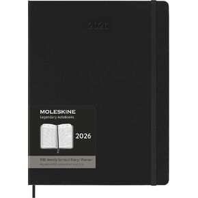 Moleskine PRO 12 Month 2026 Weekly Vertical Planner, Hard Cover, XL (7.5" x 9.75"), Black, 288 pages