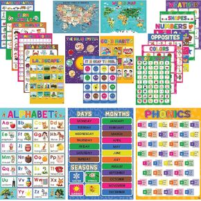 Jinniee Set 20 Pcs Preschool Classroom Educational Posters For Preschoolers Toddlers Kindergarten Elementary 10x14 inches Learning For Toddlers Wall Preschool Kindergarten