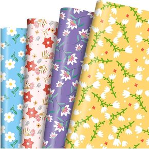 Pineraap 12 Sheets ورقة التغليف الأزهار ملونة زهرة الربيع غلاف هدية ورقة مطوية ورقة فنية زخرفية مسطحة لحفل الزفاف عيد ميلاد استحمام الطفل هدية عيد الأم ، 19.7 × 27.6 بوصة
