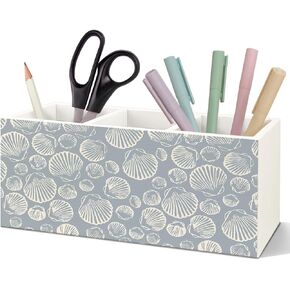 SNNDER Cosatal Beach Seashell Pen Holder for Desk, Beach Office Decor, Gifts for a Beach Lover, Preppy Beach Wooden Pen Pencil Holder Organizer for Home Office Desk Accessories