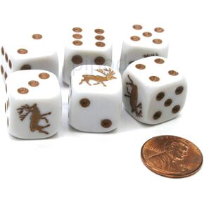 مجموعة ألعاب Koplow من 6 16 مم D6 Round Edge Elk Dice - White with Brown
