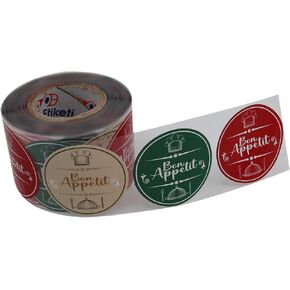 Bon Appetit Label Roll ، 2 بوصة ، 500 قطعة ملصقات للخدمة الغذائية ، تغليف المخبز ، استمتع بملصق الوجبة الخاص بك