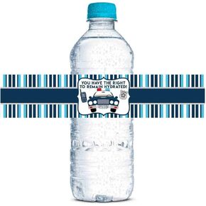 Police Officer Birthday Themed Waterproof Water Bottle Sticker Wrappers 20 Wrap Around Labels Sized 1.75" x 8.5" by AmandaCreation
