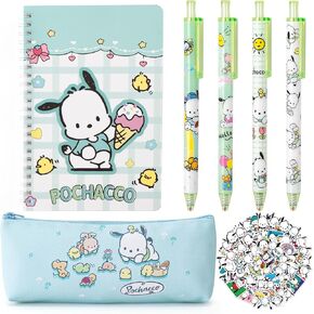 Cute School Supplies Anime Stationery Gift Set Includs Gel Pens, Journal Notebook, 50 Stickers, Pencil Case, Kawaii Stationery Set, Back to School Gift(Green)