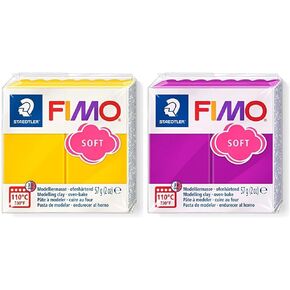 Staedtler Fimo Soft Polymer Clay Sunflower 8020-16 57G & Purple 8020-61 Oven Bake Clay للمجوهرات ، النحت ، الصياغة
