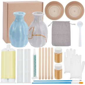 WEBEEDY Kintsugi Repair Kit Gold 17 Pcs Japanese Ceramic Repair Kit Restore Broken Ceramics with Gold Dust for DIY Kintsugi Repair Starter,Japanese Art Gift for Broken Ceramics Glass Jade Sculptures