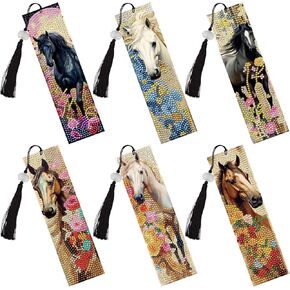Diamond Painting Art Bookmarks - 6 PCS DIY Horse Flower Diamond Painting Kits by Numbers Farmhouse Art Craft Mothers Day Birthday Graduation Gift for Beginner Horse Lover Students Teachers