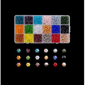 Laidanla 1800pcs 4mm electroplate bicone crystal heads ، 18 لونًا حبات زجاجية صغيرة مجمعة للأساور صنع قلادات مفاتيح أقراط مع مربع حاوية