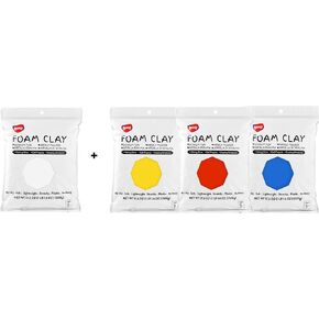 Bohs White Modeling Foam Clay+الطين الرغوي الأساسي (الأحمر ، الأزرق ، الأصفر) ، اسفنجي ، ناعم ، هواء جاف -مشروع مدرسي ، تأثيري ، خبز مزيف ، لوازم الوحل