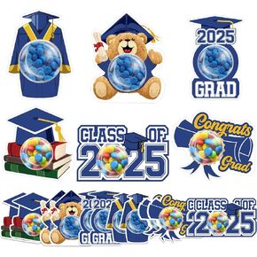 30 Pack Graduation Party Favors Class of 2025 Graduation DIY Candy Cards Bear Cap Tassel Gown with Clear Dome Candy Chocolate Holder for Grad Gifts Decorations(Blue)