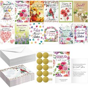 24 Pcs Secret Sister Greeting Cards with Scripture for Christian Women Secret Sister Cards with Envelopes Stickers for Women Birthday Christmas Easter Thinking of You All Occasion(Style1)