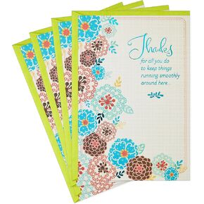 Hallmark Pack of Thank You Cards, 4 Cards with Envelopes (Keep Things Running Smoothly) for Nurses Day Cards, Admin Professional Day Cards, Appreciation