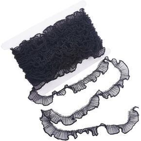 GORGECRAFT 10 Yards Ruffled Lace Ribbon Fabric 2cm Wide Pleated Mesh Edge Trim Embroidered Tulle Edging Trimmings for Sewing DIY Crafts Cuff Embellishments Home Curtain Decoration Grey Blue