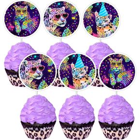 Cheereveal 36 Pieces Rainbow Cheetah Cupcake Toppers for Boys Girls - Leopard Print Cupcake Picks, Jungle Safari Animal Birthday Party Baby Shower Decorations