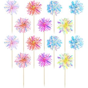 14pcs رقائق ألعاب نارية من الأقطار العليا ، زهور الزهور ، زينة كعكة ، اختيارات كب كيك ، شرب سهران ، شرب الخارق ، كوكتيل فاكهة المسواك