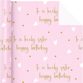 WRAPAHOLIC Birthday Wrapping Paper Roll for Sister - Mini Roll - 17 Inch x 16.5 Feet - to A Lovely Sister Lettering with Love and Dot Design