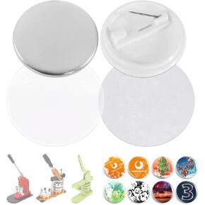 BEAMNOVA 200 Sets of Button Parts Supplies 58mm / 2.28 in (Approx. 2-1/4 inch) for Round Button Maker Machine Pin Maker, Every Set Includes Tinplate Top, Plastic Clip Bottom & Plastic Film